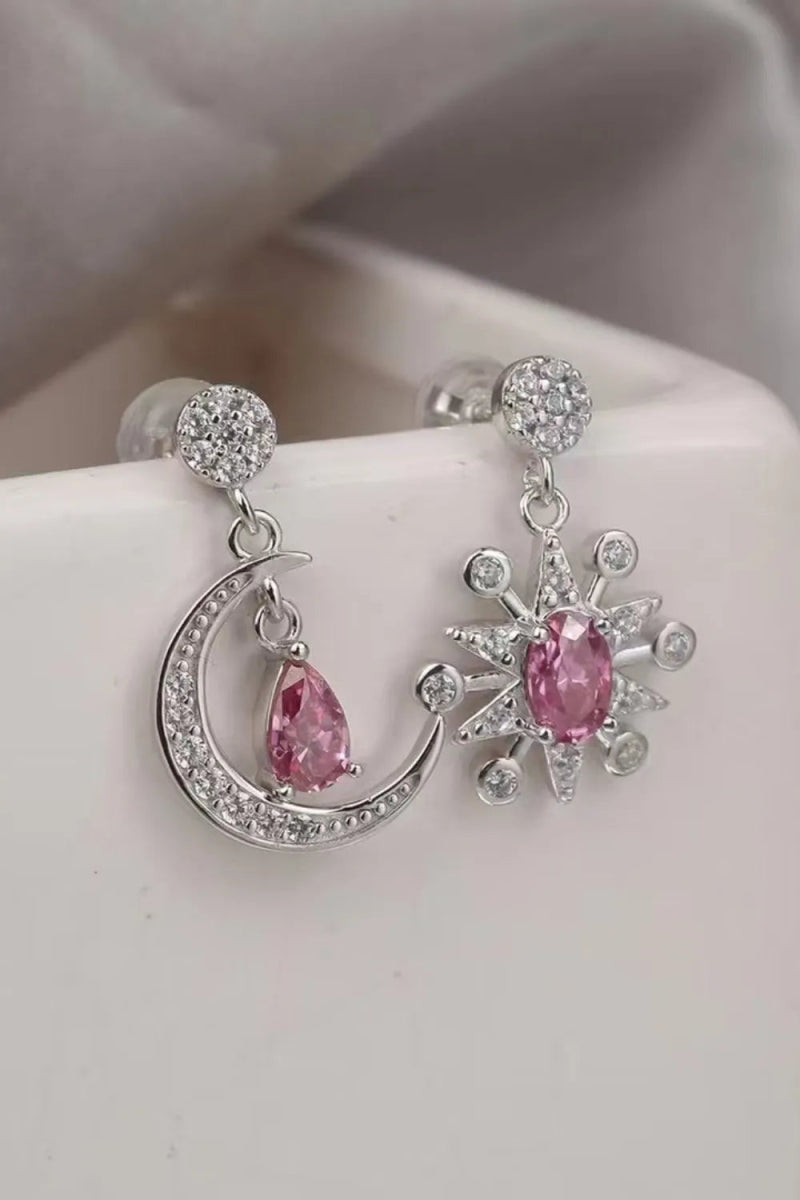 1 Carat Moissanite 925 Sterling Silver Moon & Star Earrings - Samuels Jewelers
