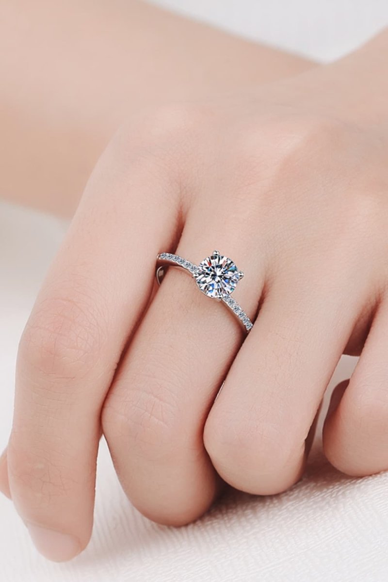 1 Carat Moissanite Rhodium - Plated Side Stone Ring - Samuels Jewelers