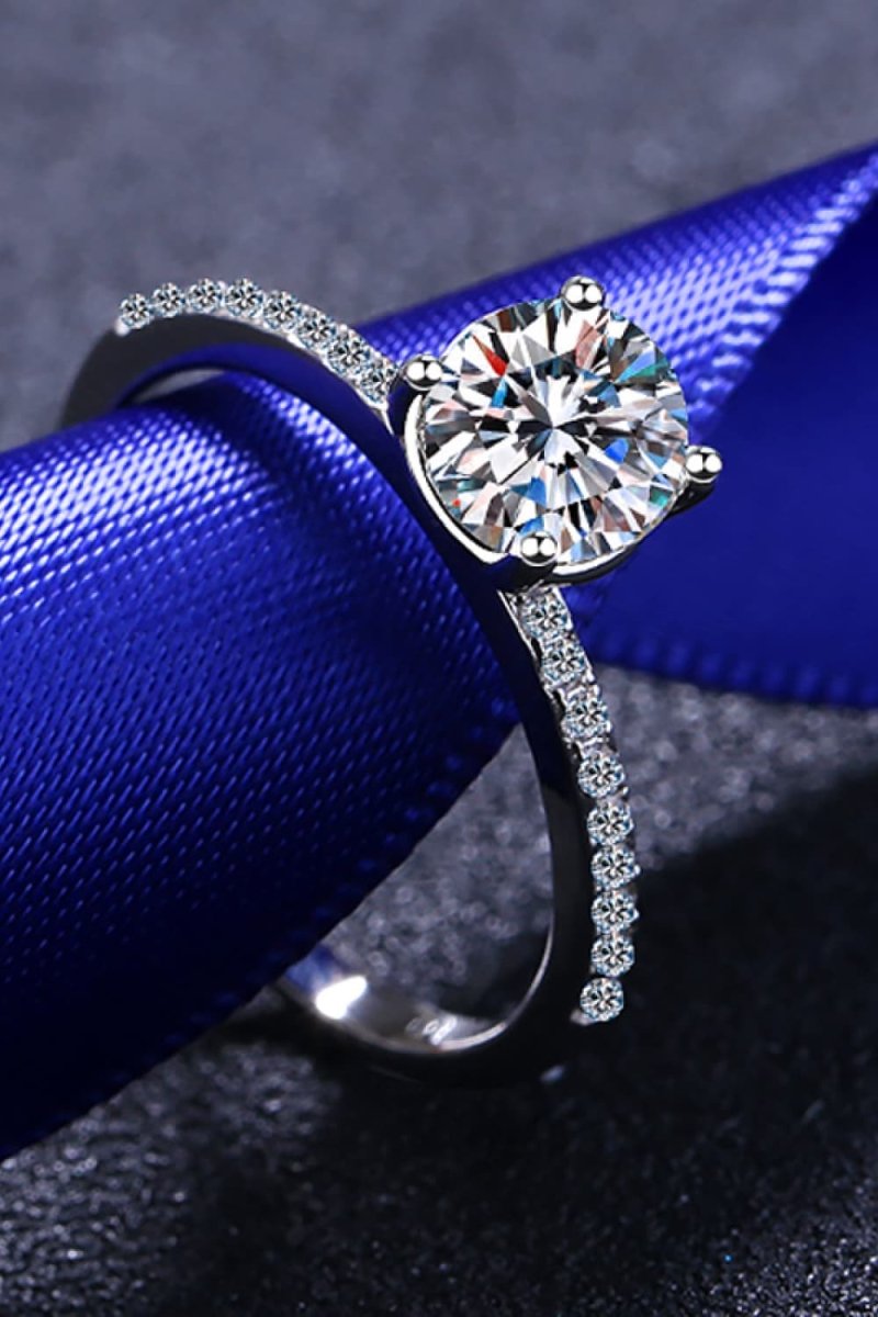 1 Carat Moissanite Rhodium - Plated Side Stone Ring - Samuels Jewelers