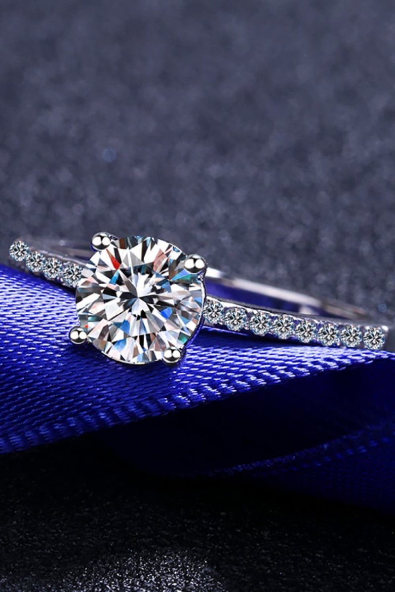 1 Carat Moissanite Rhodium - Plated Side Stone Ring - Samuels Jewelers