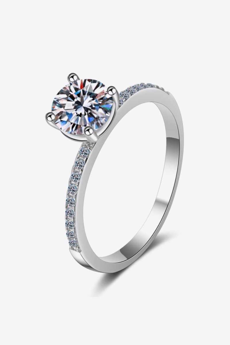 1 Carat Moissanite Rhodium - Plated Side Stone Ring - Samuels Jewelers