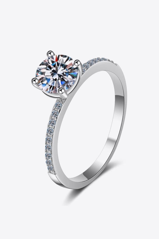 1 Carat Moissanite Rhodium - Plated Side Stone Ring - Samuels Jewelers