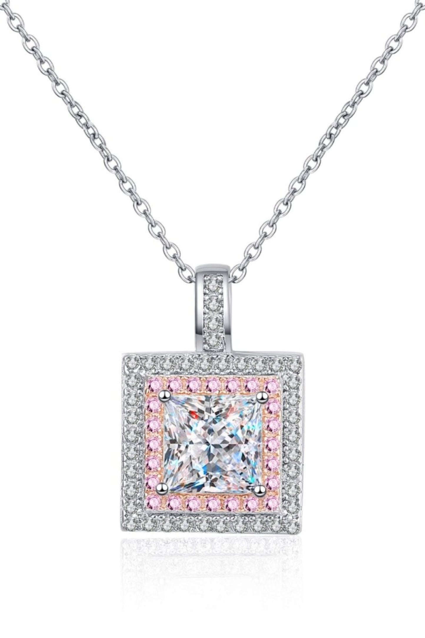 1 Carat Moissanite Square Pendant Chain Necklace - Samuels Jewelers