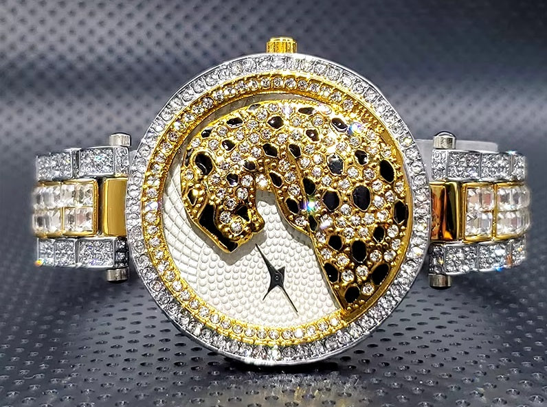 Quartz Gold Watch Crystal Diamond Leopard - Samuels Jewelers