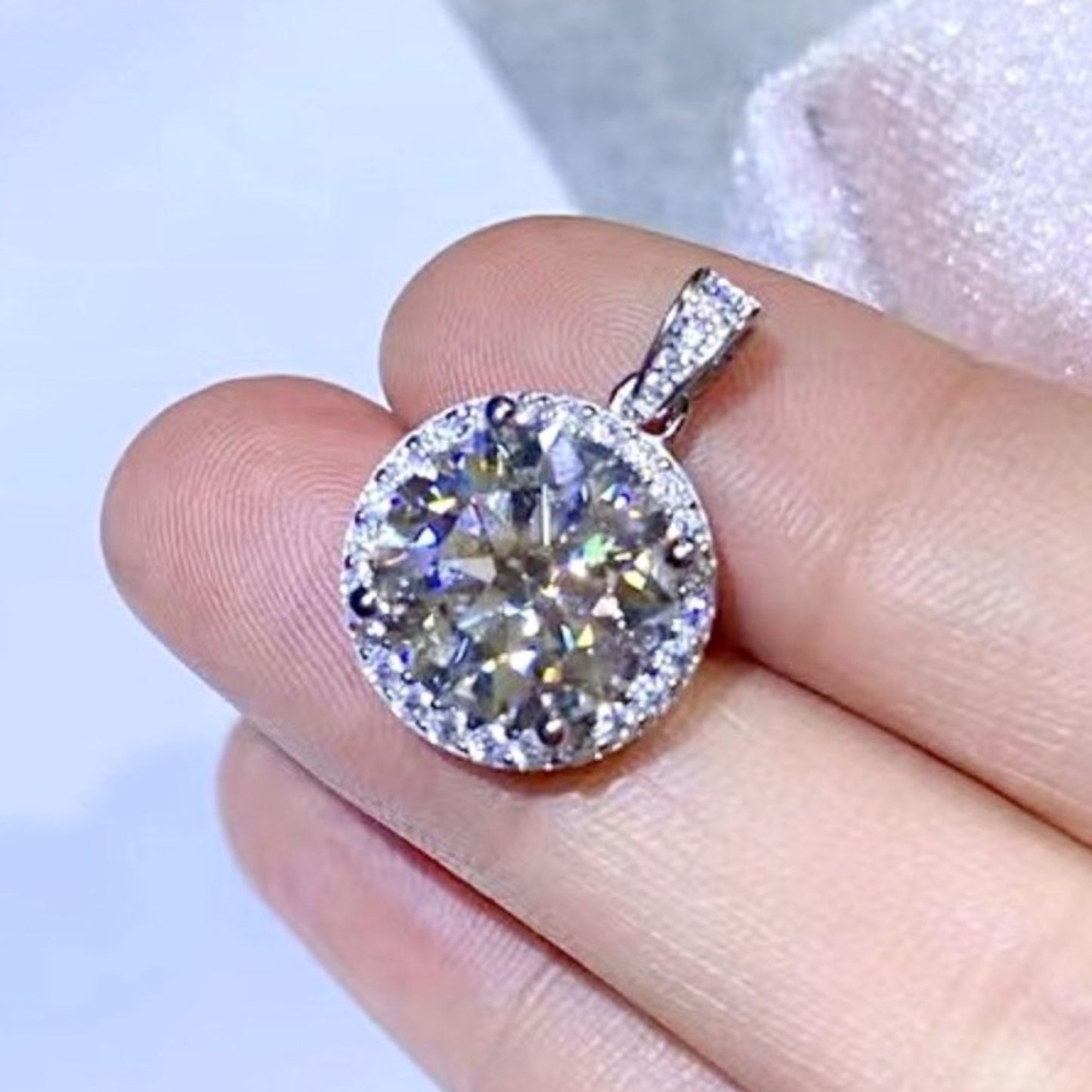 10 Carat Moissanite Pendant Platinum - Plated Necklace - Samuels Jewelers
