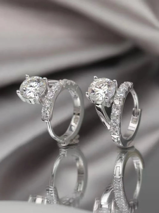 2 Carat Moissanite 925 Sterling Silver Huggie Earrings - Samuels Jewelers