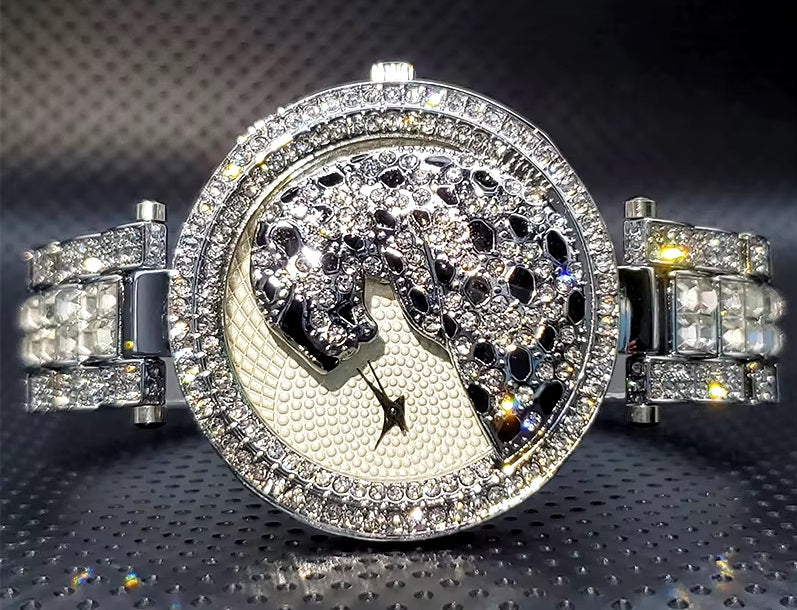 Quartz Gold Watch Crystal Diamond Leopard - Samuels Jewelers
