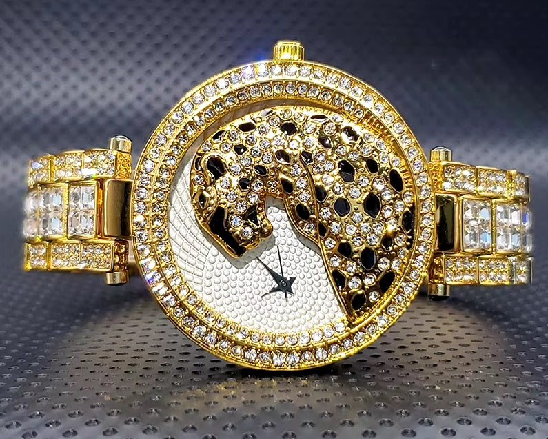 Quartz Gold Watch Crystal Diamond Leopard - Samuels Jewelers