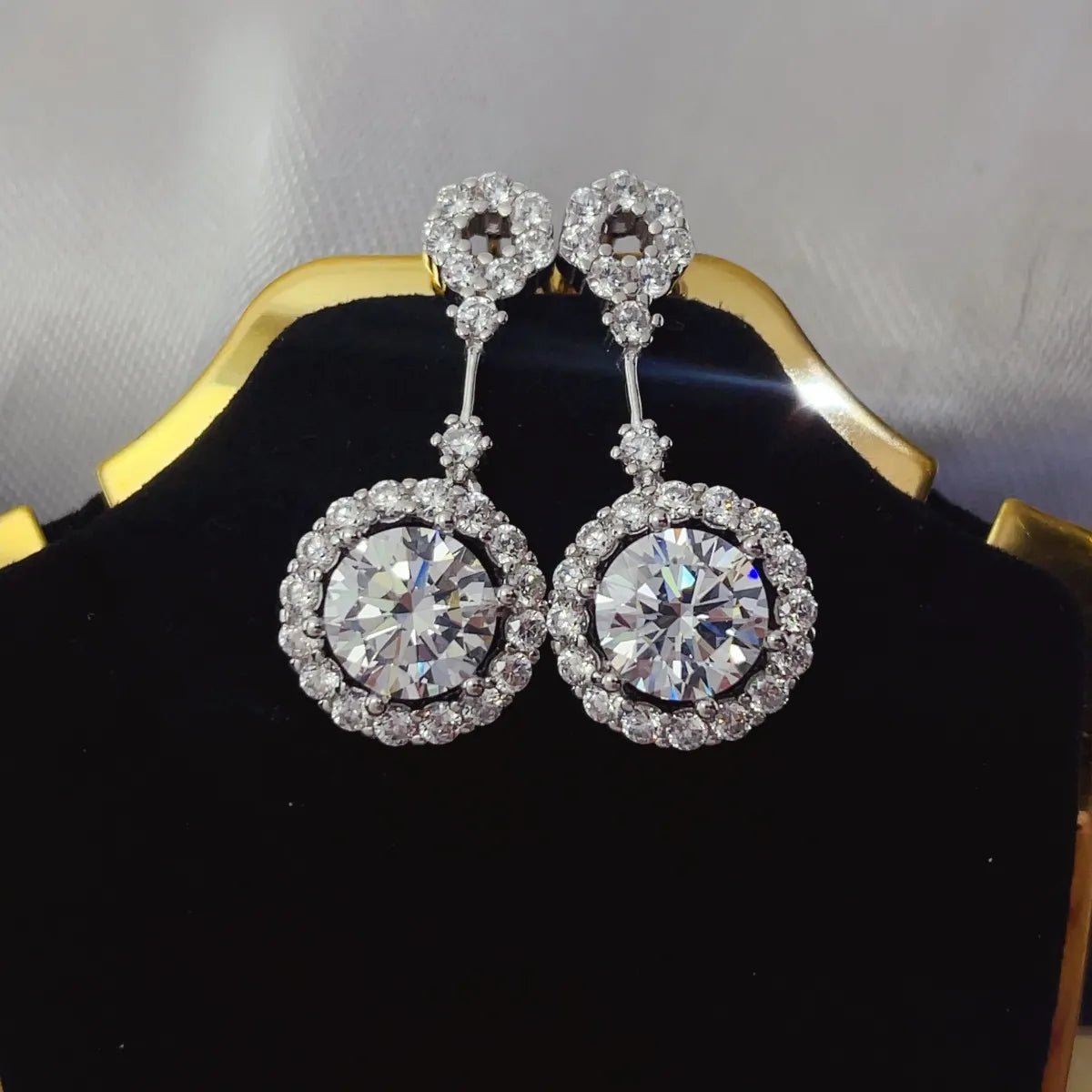 4 Carat Crystal Drop Dangle Earrings with Round Halo Design - Samuels Jewelers