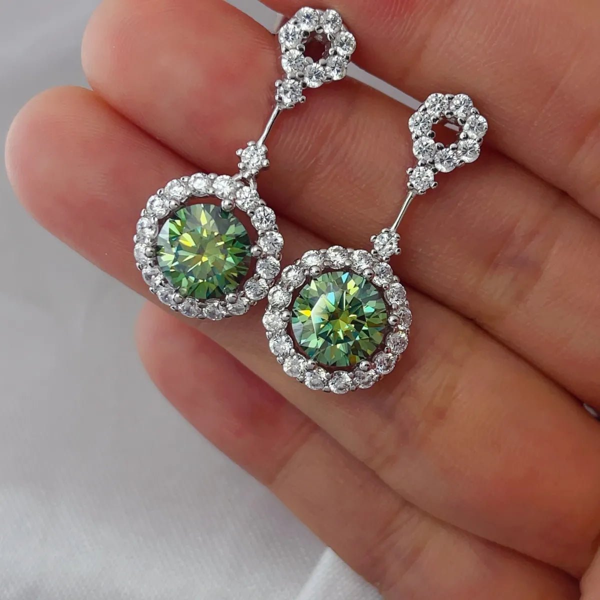 4 Carat Crystal Drop Dangle Earrings with Round Halo Design - Samuels Jewelers
