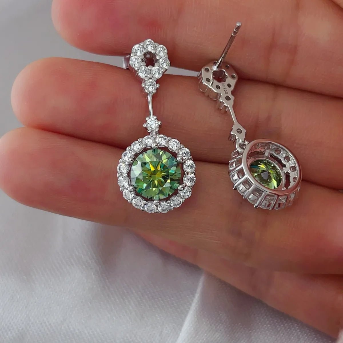4 Carat Crystal Drop Dangle Earrings with Round Halo Design - Samuels Jewelers