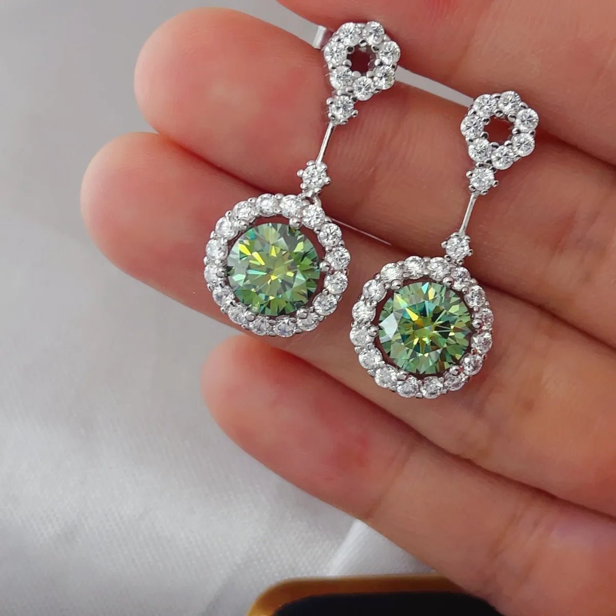 4 Carat Crystal Drop Dangle Earrings with Round Halo Design - Samuels Jewelers