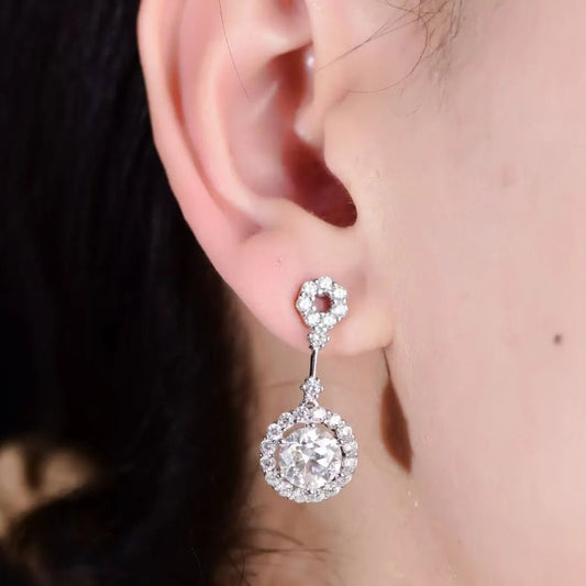 4 Carat Crystal Drop Dangle Earrings with Round Halo Design - Samuels Jewelers