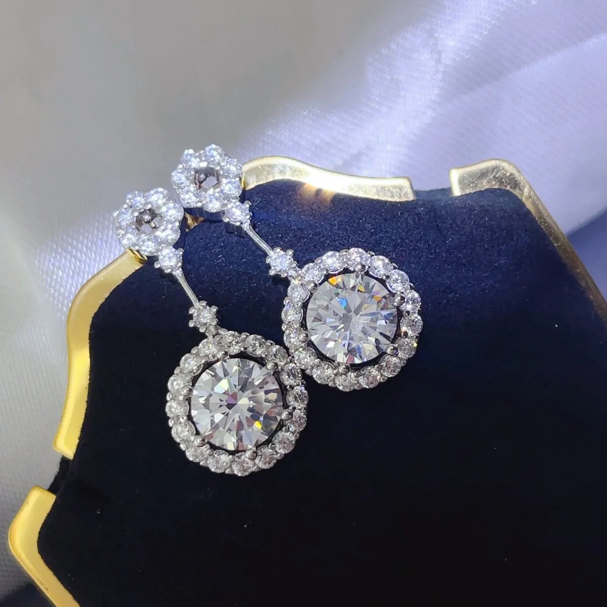 4 Carat Crystal Drop Dangle Earrings with Round Halo Design - Samuels Jewelers