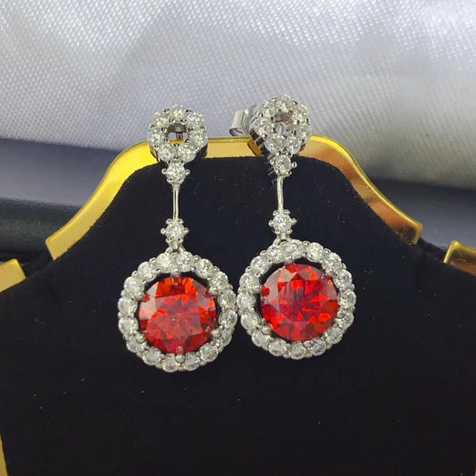 4 Carat Ruby Red Crystal Drop Earrings with Rhinestone Halo - Samuels Jewelers