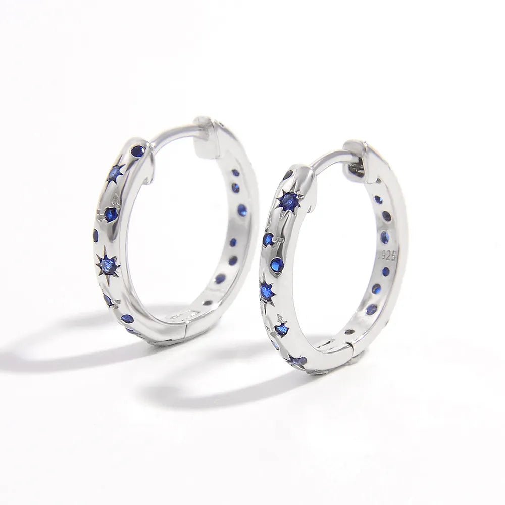 925 Sterling Silver Inlaid Zircon Huggie Earrings - Samuels Jewelers