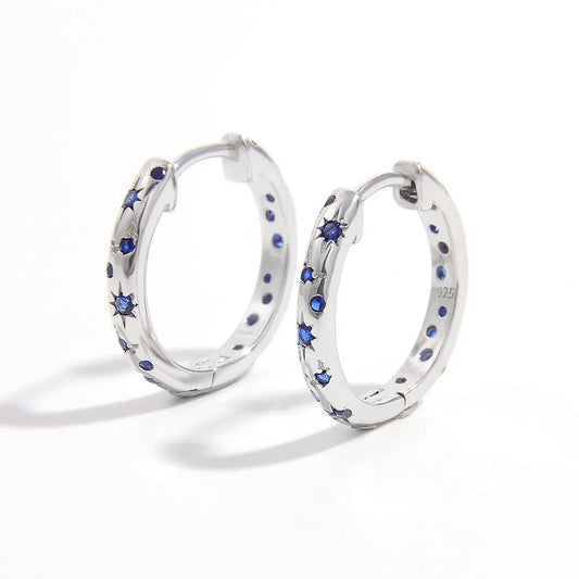 925 Sterling Silver Inlaid Zircon Huggie Earrings - Samuels Jewelers