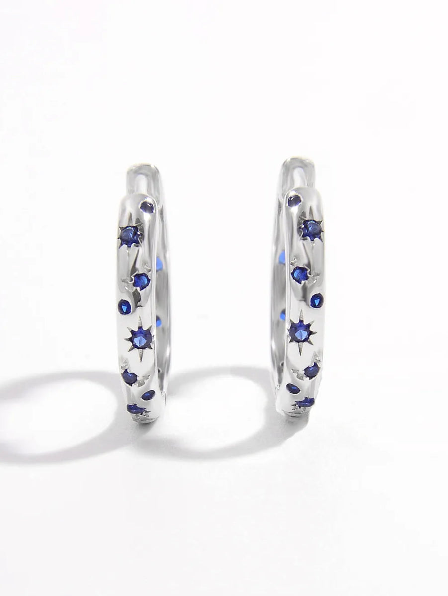 925 Sterling Silver Inlaid Zircon Huggie Earrings - Samuels Jewelers