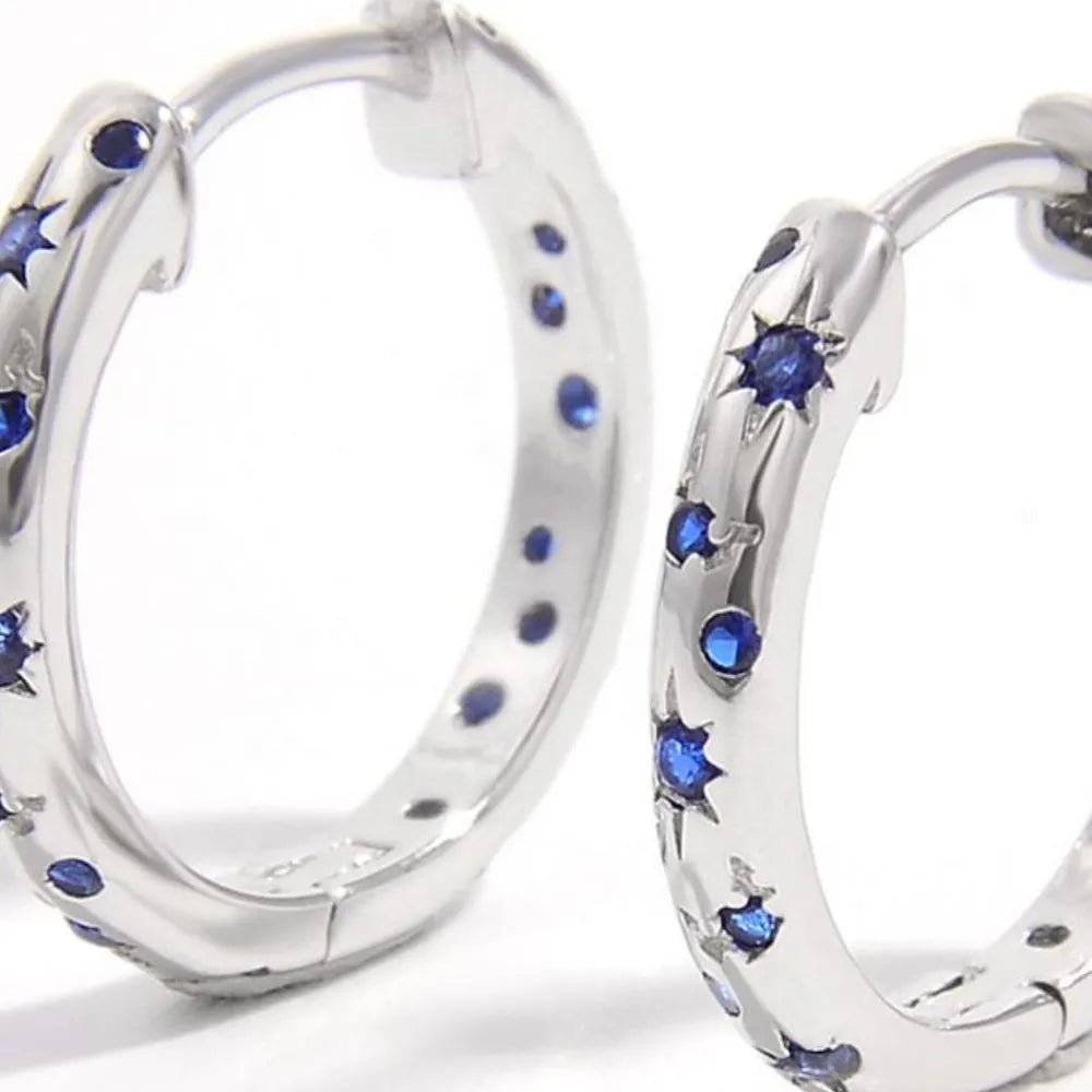 925 Sterling Silver Inlaid Zircon Huggie Earrings - Samuels Jewelers