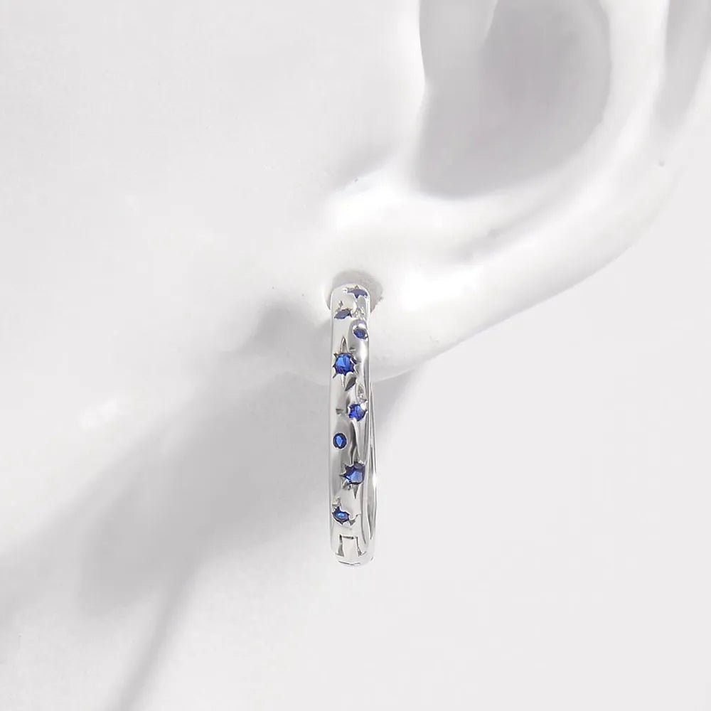 925 Sterling Silver Inlaid Zircon Huggie Earrings - Samuels Jewelers