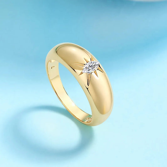 925 Sterling Silver 18K Gold Plated - Moissanite Stone Ring - Samuels Jewelers