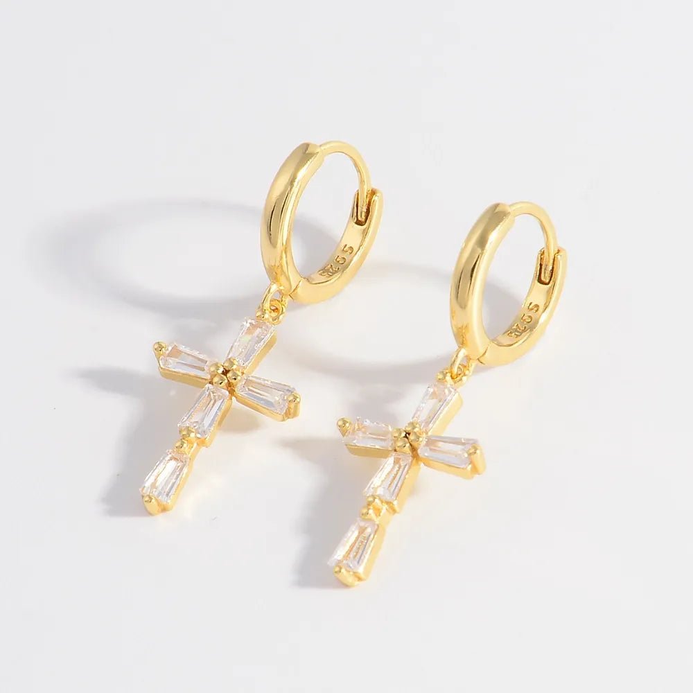 925 Sterling Silver Zircon Cross Earrings - Samuels Jewelers