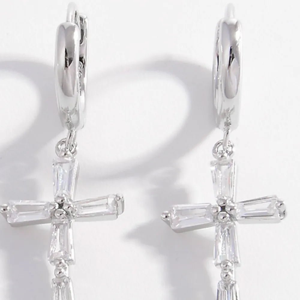 925 Sterling Silver Zircon Cross Earrings - Samuels Jewelers