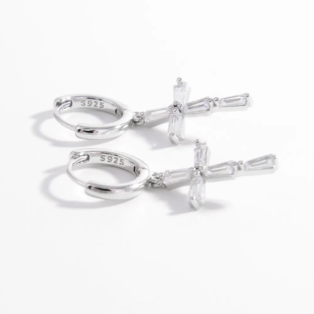 925 Sterling Silver Zircon Cross Earrings - Samuels Jewelers