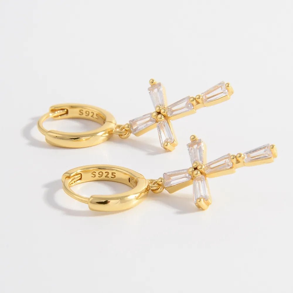 925 Sterling Silver Zircon Cross Earrings - Samuels Jewelers