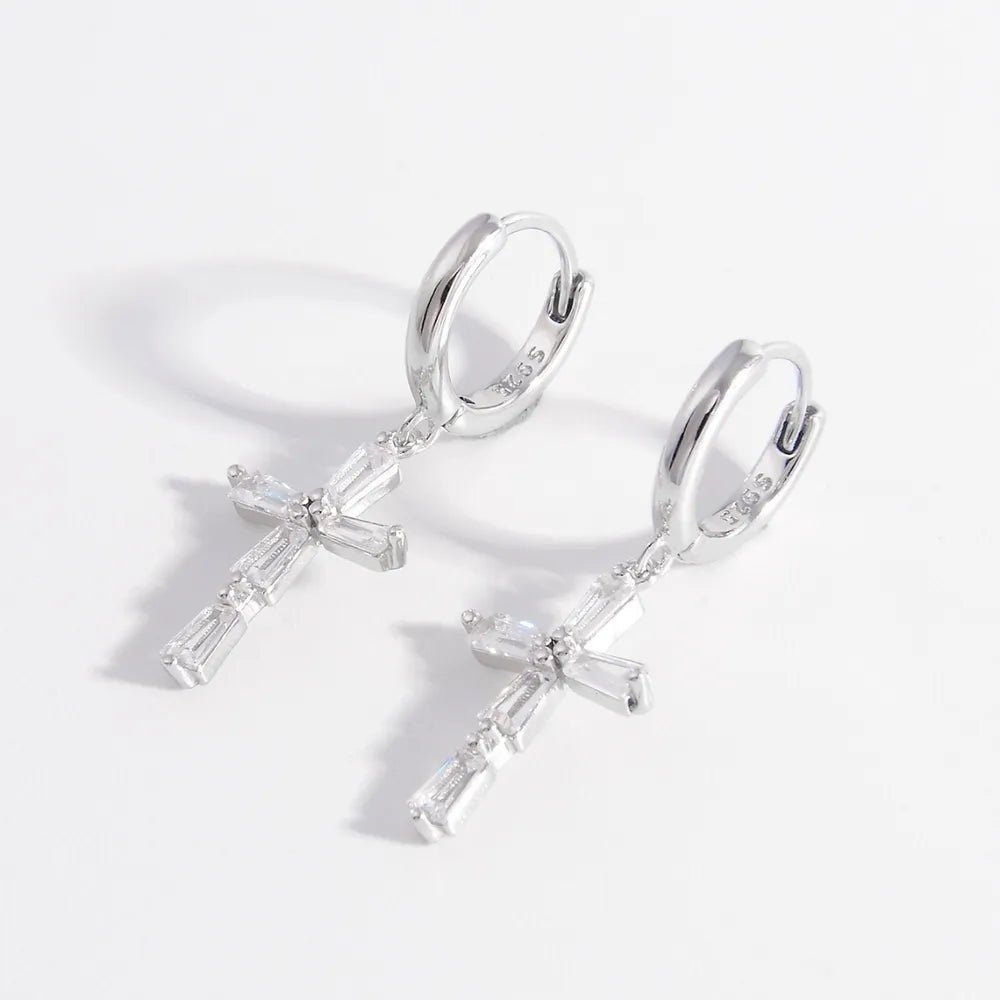 925 Sterling Silver Zircon Cross Earrings - Samuels Jewelers