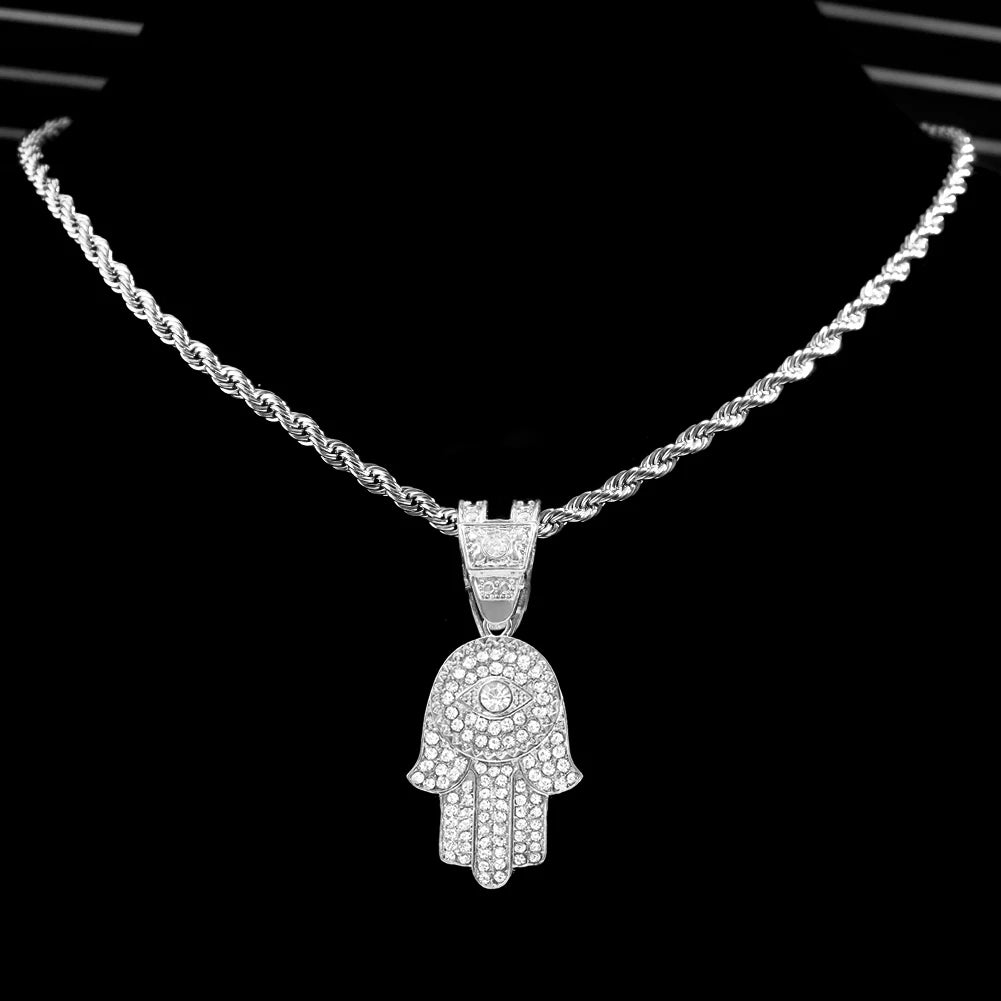 Bling Crystal Evil Eye Hamsa Pendant Necklace - Samuels Jewelers