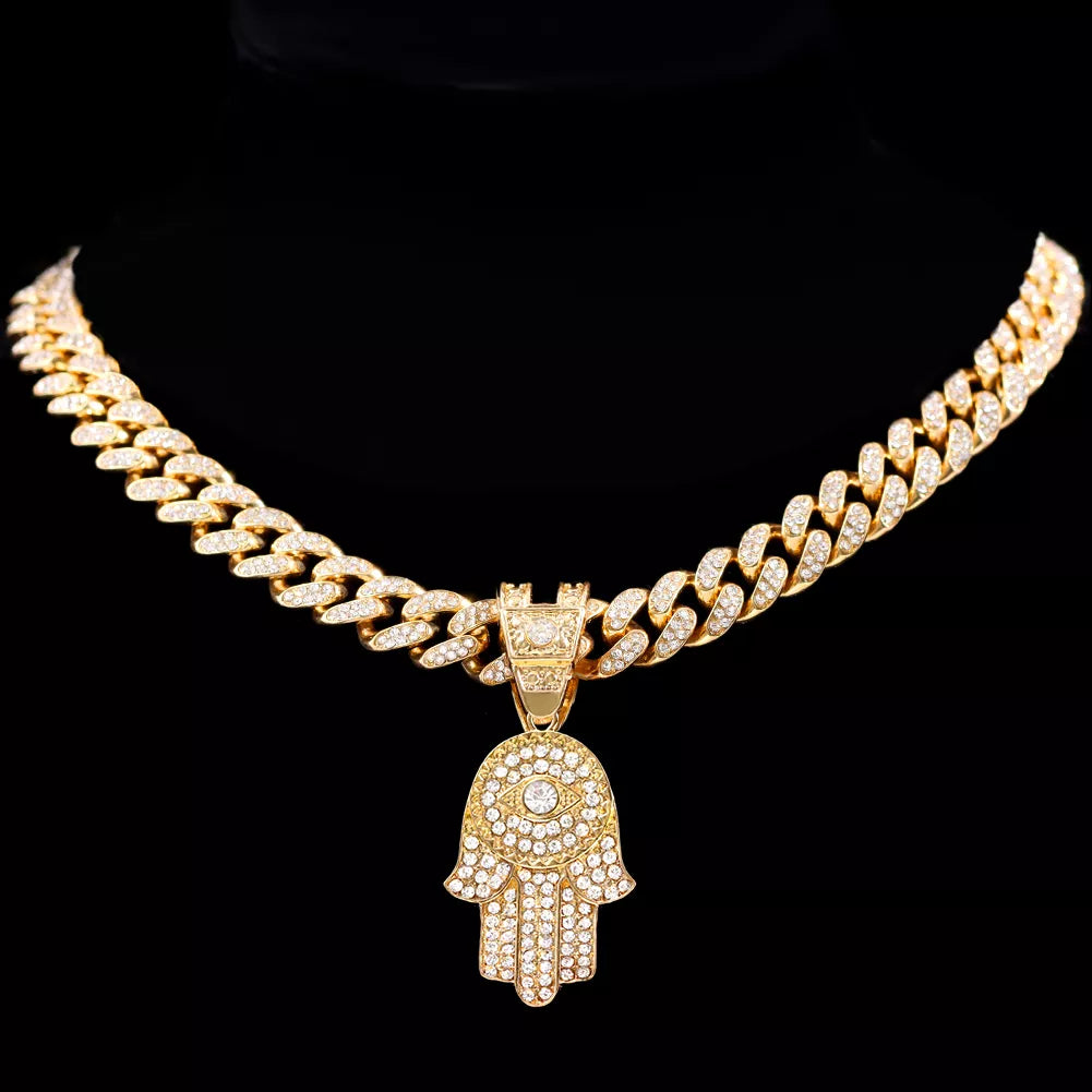 Bling Crystal Evil Eye Hamsa Pendant Necklace - Samuels Jewelers