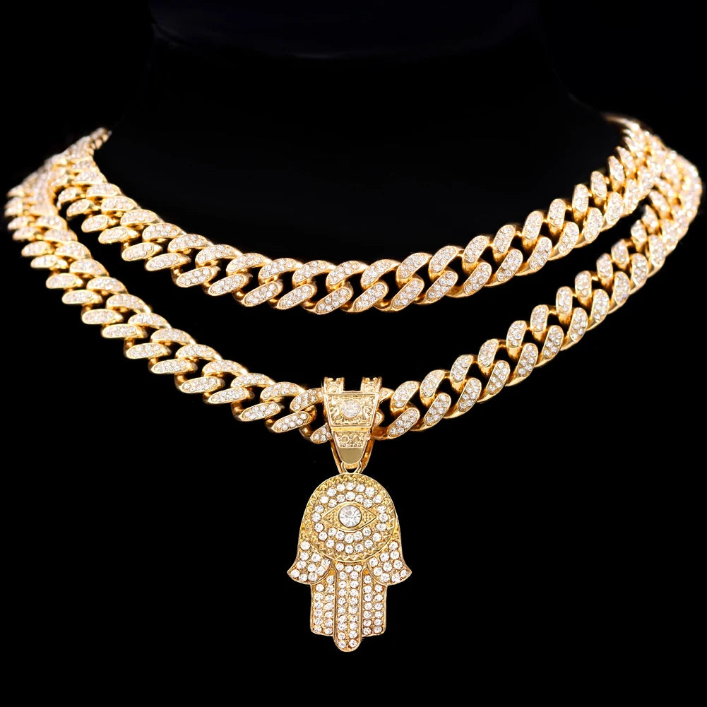 Bling Crystal Evil Eye Hamsa Pendant Necklace - Samuels Jewelers
