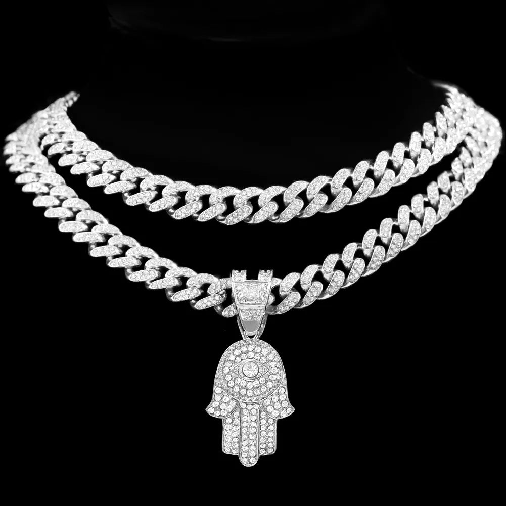 Bling Crystal Evil Eye Hamsa Pendant Necklace - Samuels Jewelers