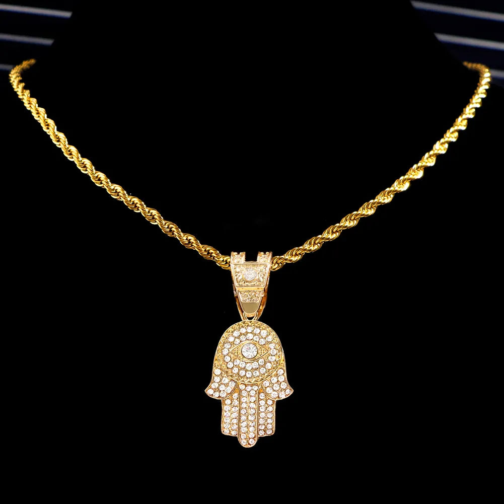 Bling Crystal Evil Eye Hamsa Pendant Necklace - Samuels Jewelers