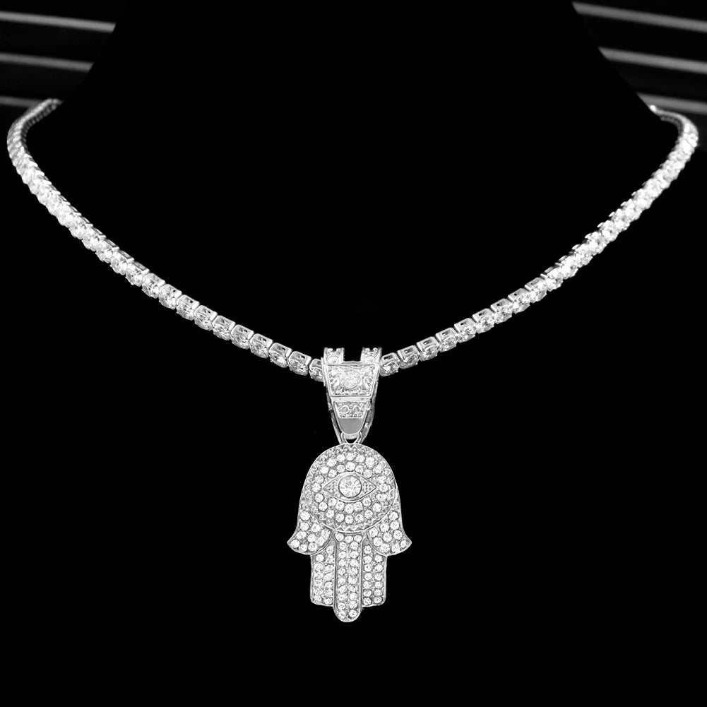 Bling Crystal Evil Eye Hamsa Pendant Necklace - Samuels Jewelers