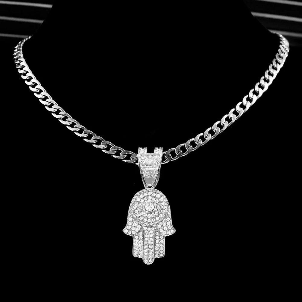 Bling Crystal Evil Eye Hamsa Pendant Necklace - Samuels Jewelers
