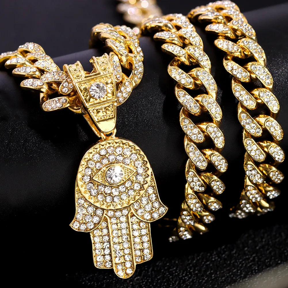 Bling Crystal Evil Eye Hamsa Pendant Necklace - Samuels Jewelers