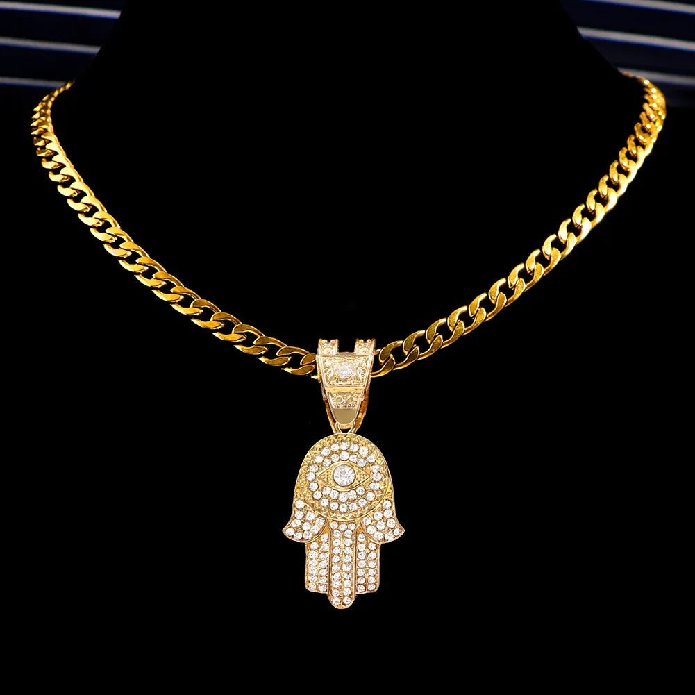 Bling Crystal Evil Eye Hamsa Pendant Necklace - Samuels Jewelers