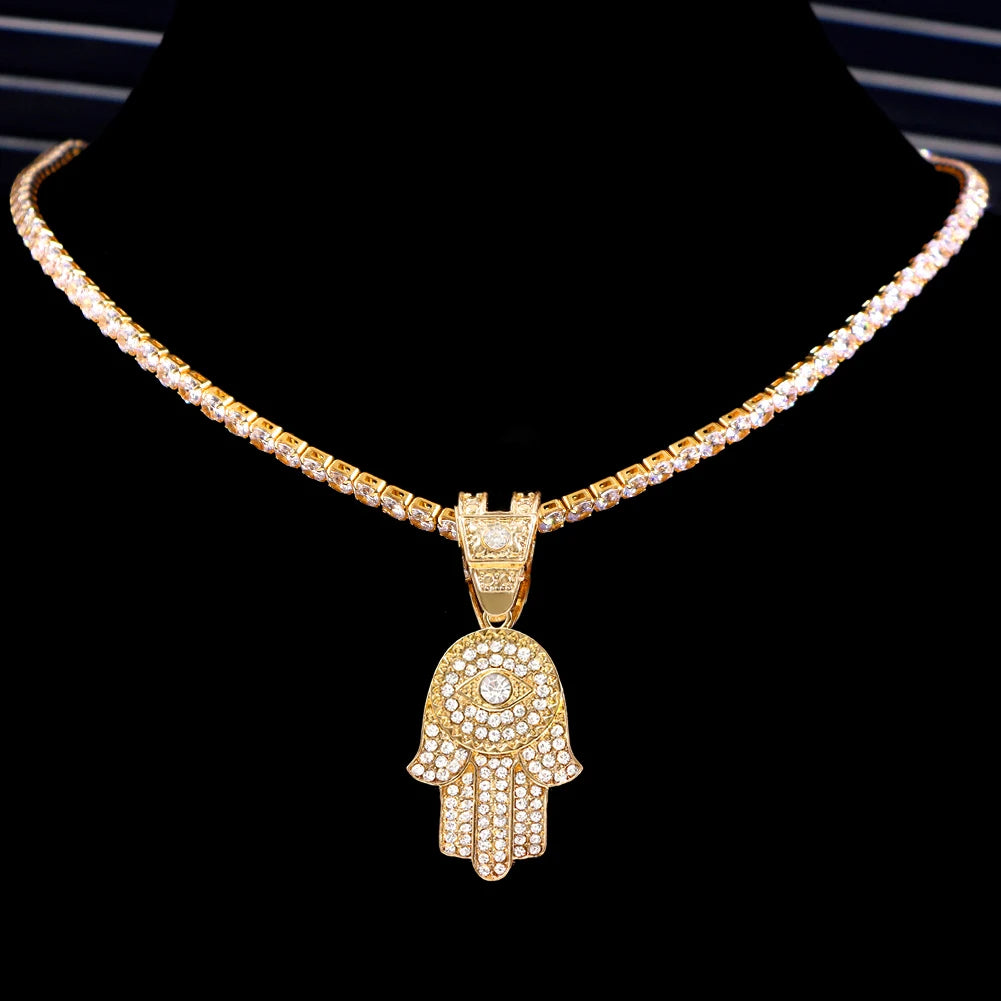 Bling Crystal Evil Eye Hamsa Pendant Necklace - Samuels Jewelers