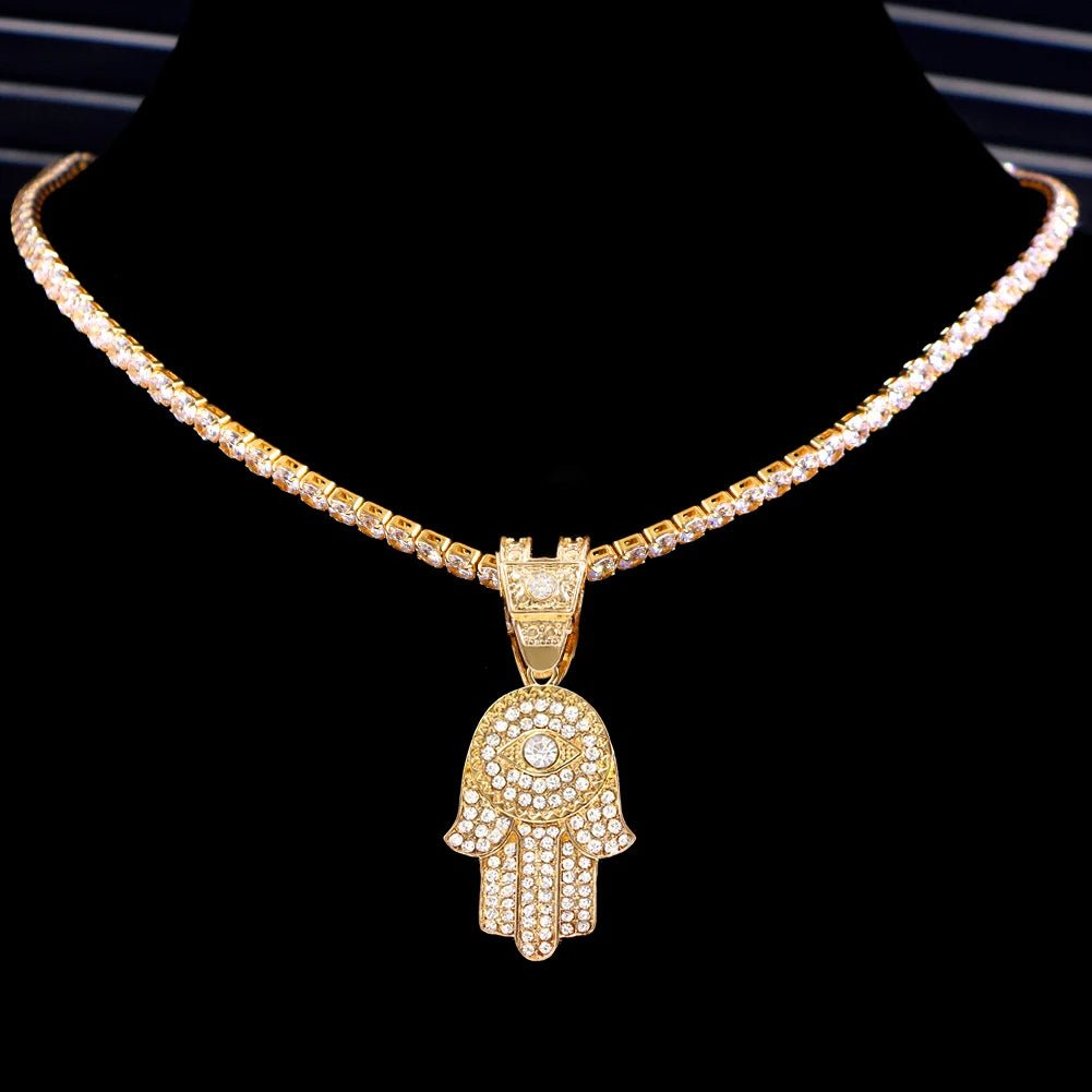 Bling Crystal Evil Eye Hamsa Pendant Necklace - Samuels Jewelers
