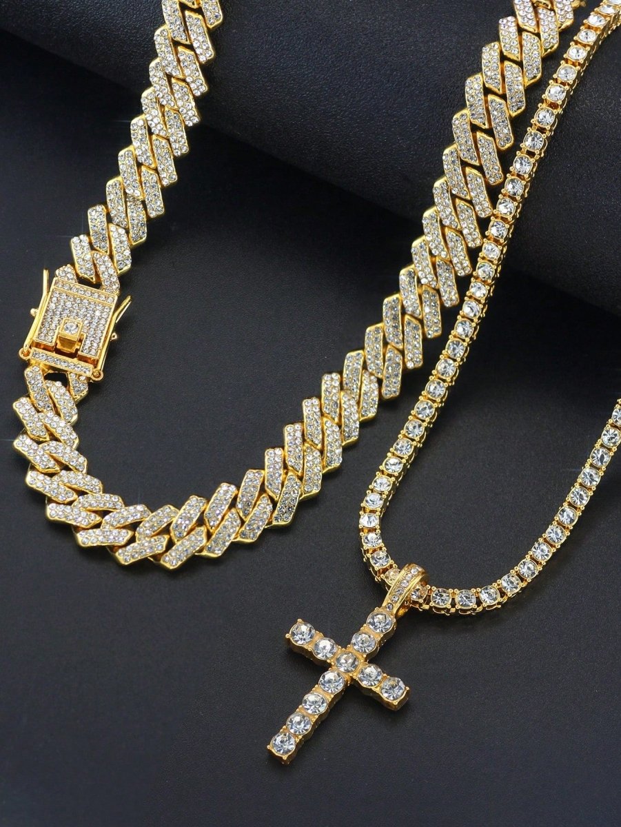 Hip Hop 2 Cross Iced Out Link Chain Necklace - Samuels Jewelers