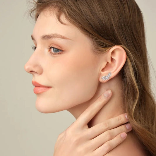 Moissanite 925 Sterling Silver Leaf Shape Stud Earrings - Samuels Jewelers