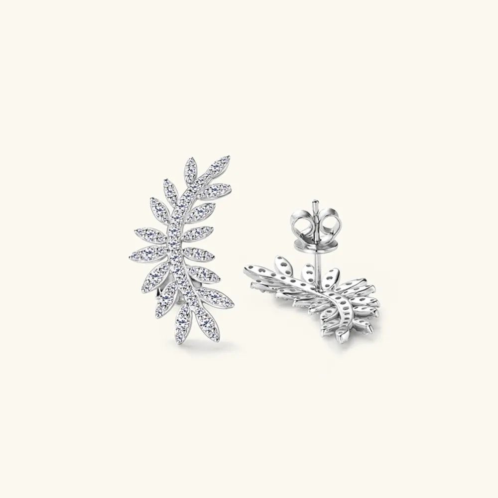 Moissanite 925 Sterling Silver Leaf Shape Stud Earrings - Samuels Jewelers