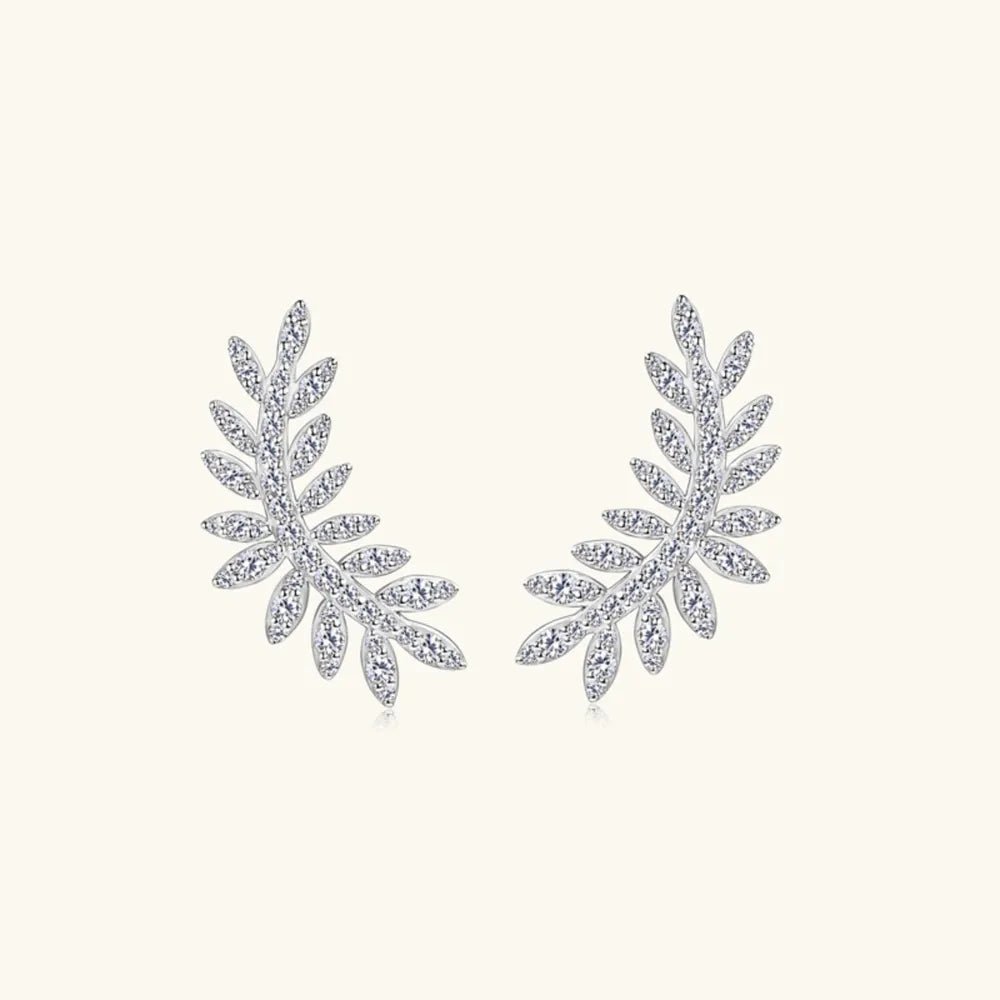 Moissanite 925 Sterling Silver Leaf Shape Stud Earrings - Samuels Jewelers