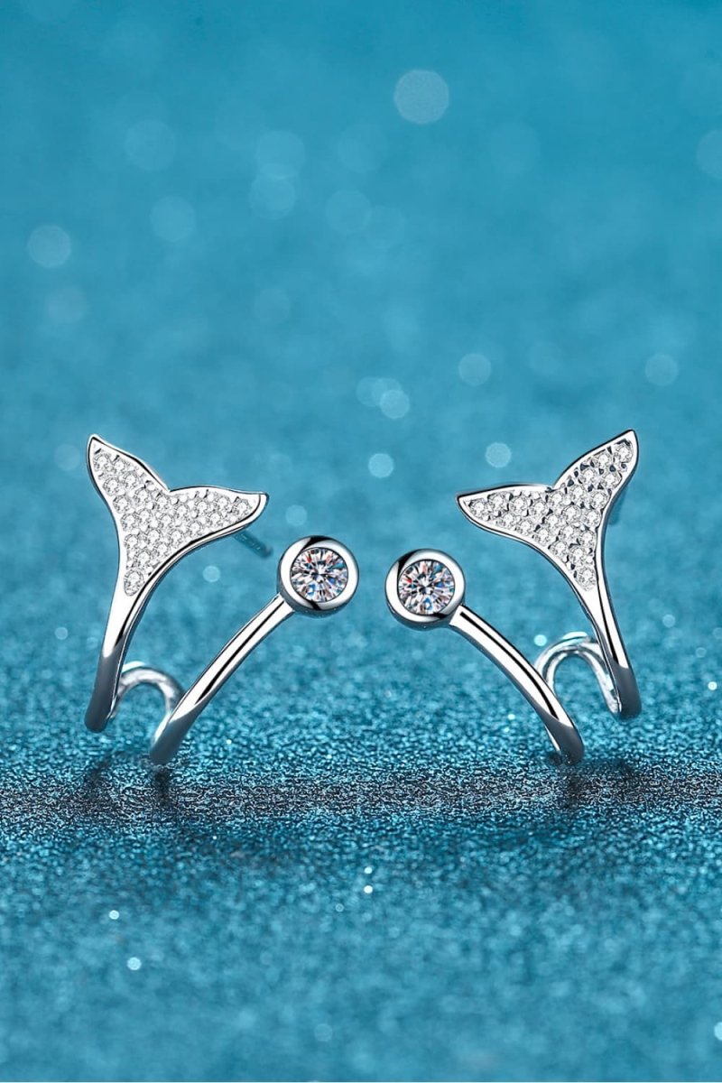Moissanite Stone Fishtail Rhodium-Plated Earrings - Samuels Jewelers