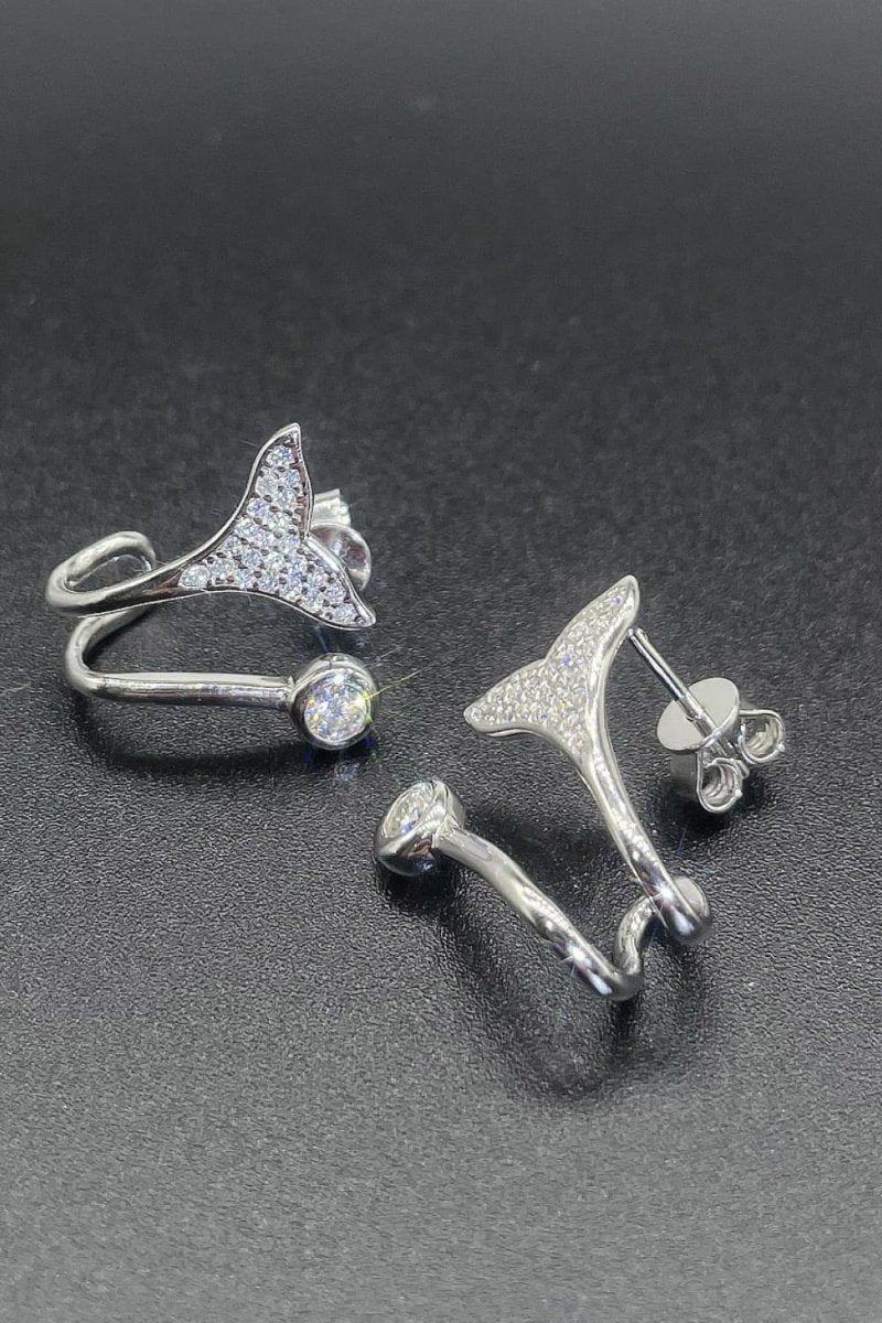 Moissanite Stone Fishtail Rhodium-Plated Earrings - Samuels Jewelers