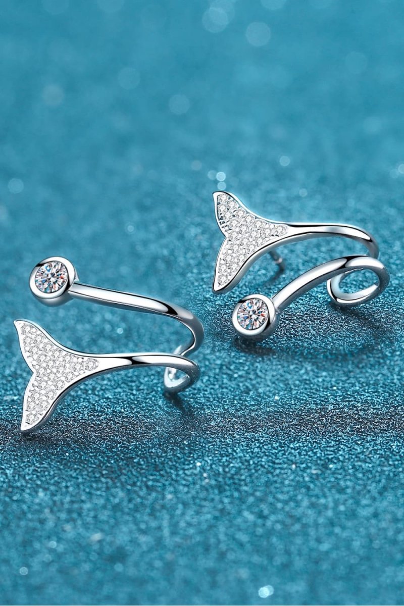 Moissanite Stone Fishtail Rhodium-Plated Earrings - Samuels Jewelers