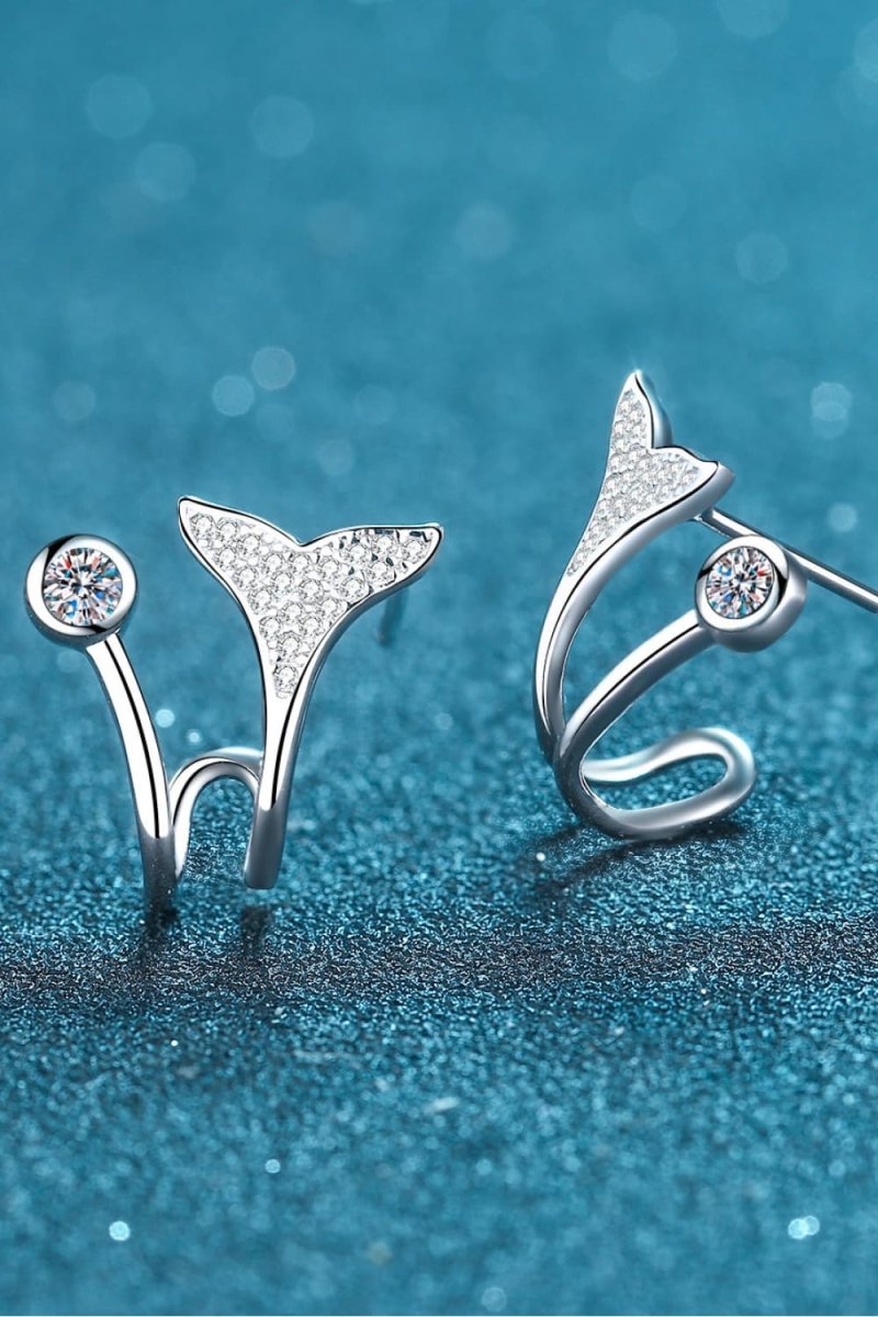 Moissanite Stone Fishtail Rhodium-Plated Earrings - Samuels Jewelers