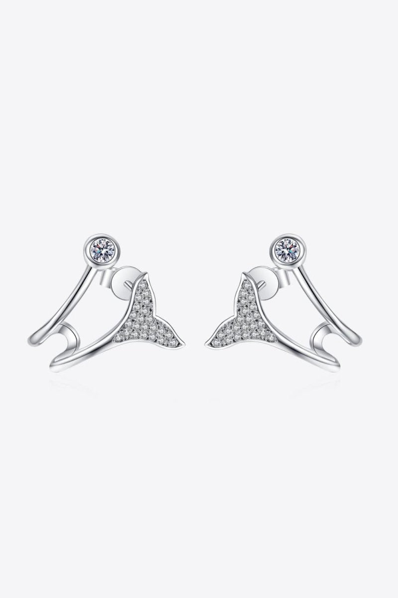 Moissanite Stone Fishtail Rhodium-Plated Earrings - Samuels Jewelers